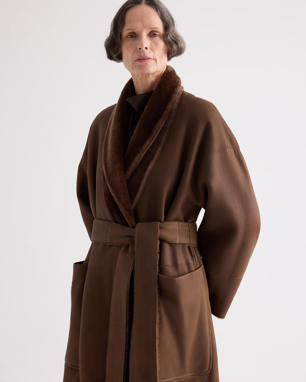 TWP Brown Reversible Em Coat in Shearling view 5