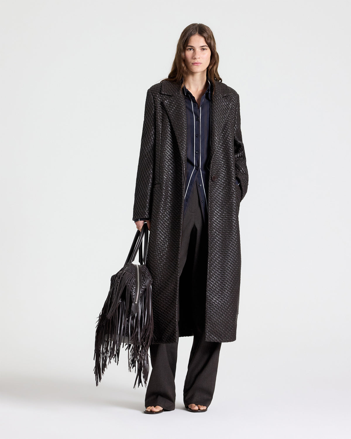TWP Turkish coffee Crosshatch Mattie Coat in Leather view 1