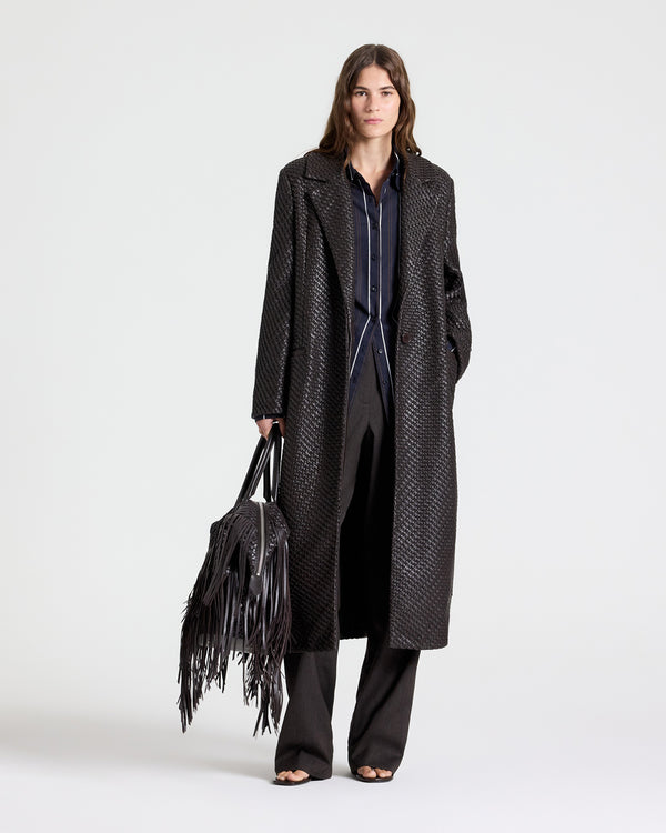 TWP Turkish coffee Crosshatch Mattie Coat in Leather view 1