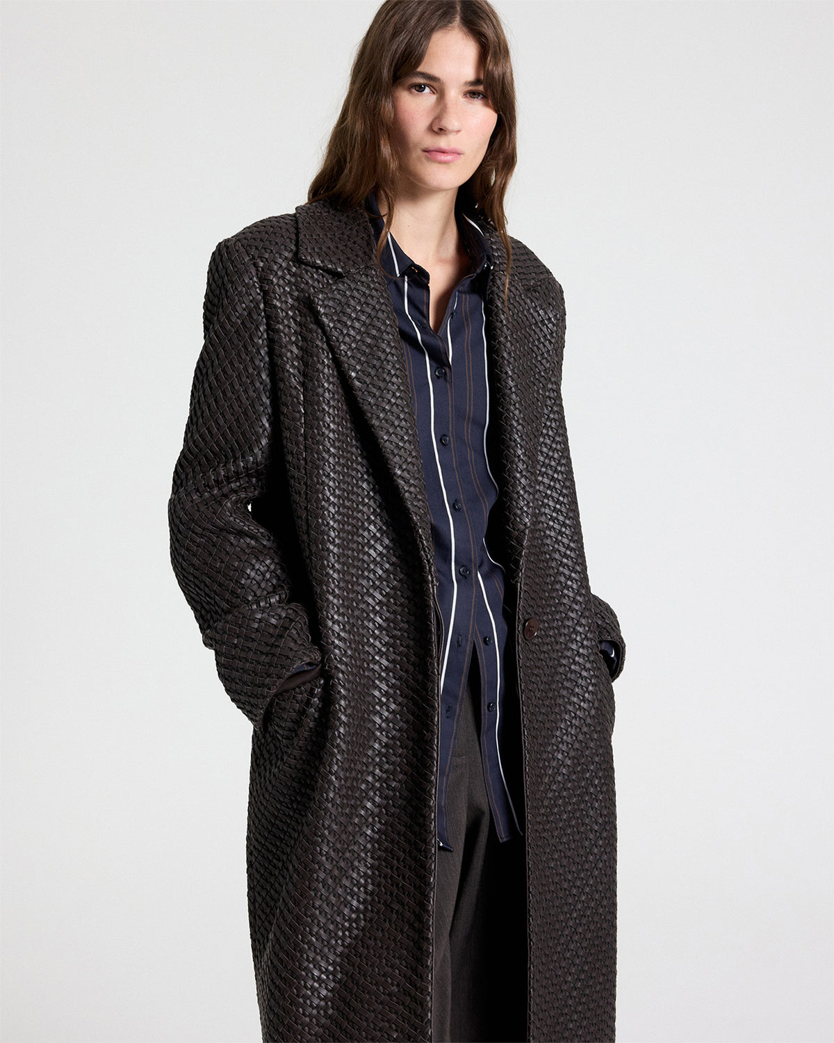 TWP Turkish coffee Crosshatch Mattie Coat in Leather view 2