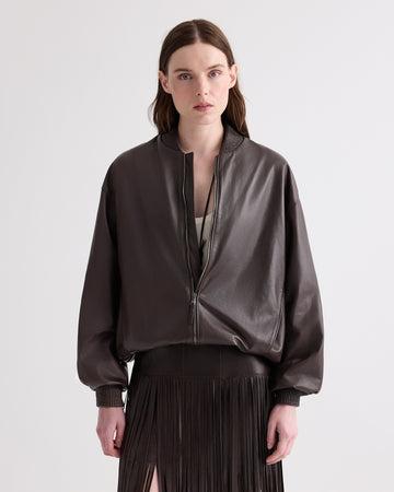 Bubble Hem Bomber Jacket in Dolce Leather