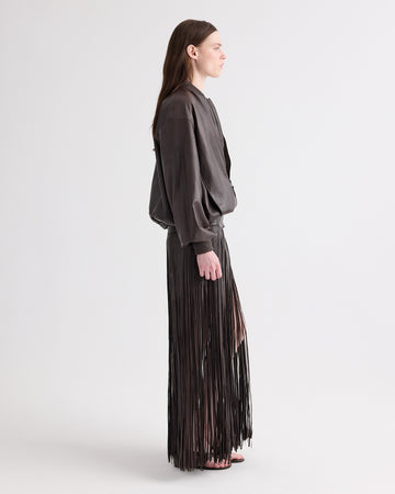 TWP Dark chocolate Bubble Hem Bomber Jacket in Dolce Leather view 4