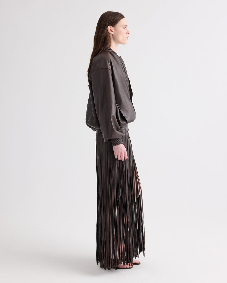 TWP Dark chocolate Bubble Hem Bomber Jacket in Dolce Leather view 4