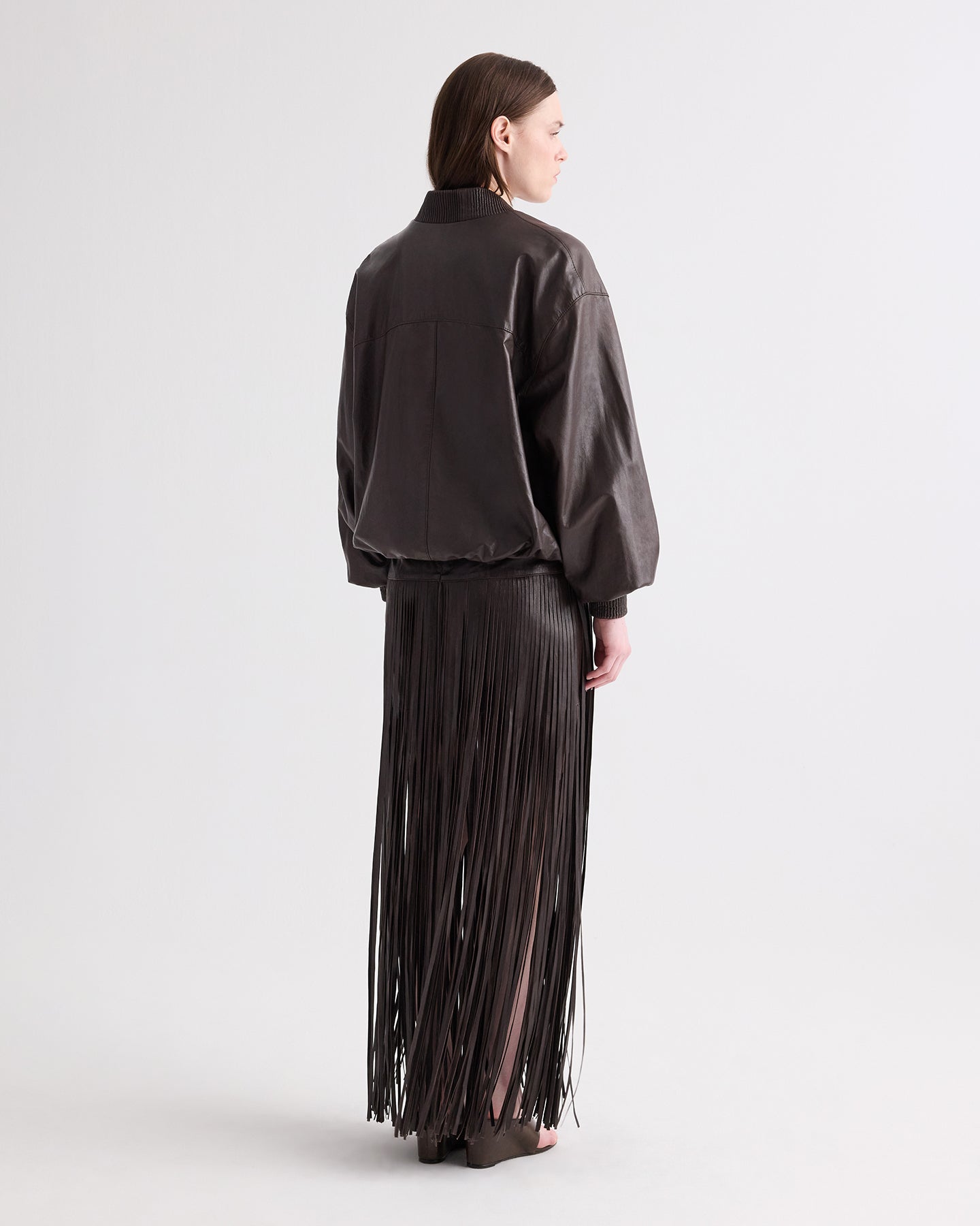 TWP Dark chocolate Bubble Hem Bomber Jacket in Dolce Leather view 5