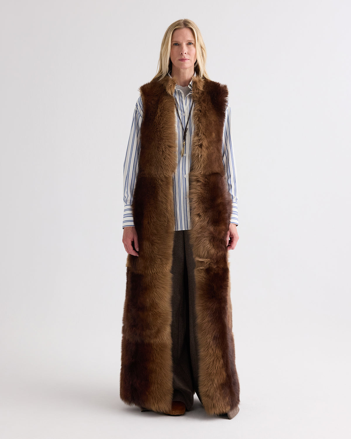 TWP Brown St Moritz Vest in Gradient Toscana Leather view 2