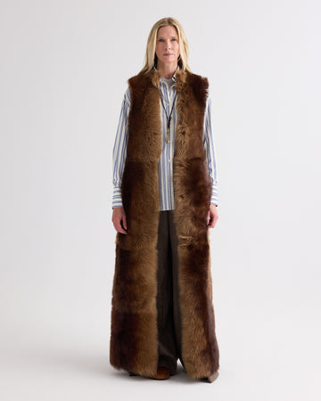 TWP Brown St Moritz Vest in Gradient Toscana Leather view 2