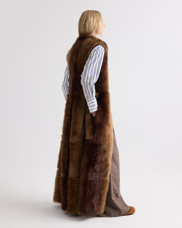 TWP Brown St Moritz Vest in Gradient Toscana Leather view 3