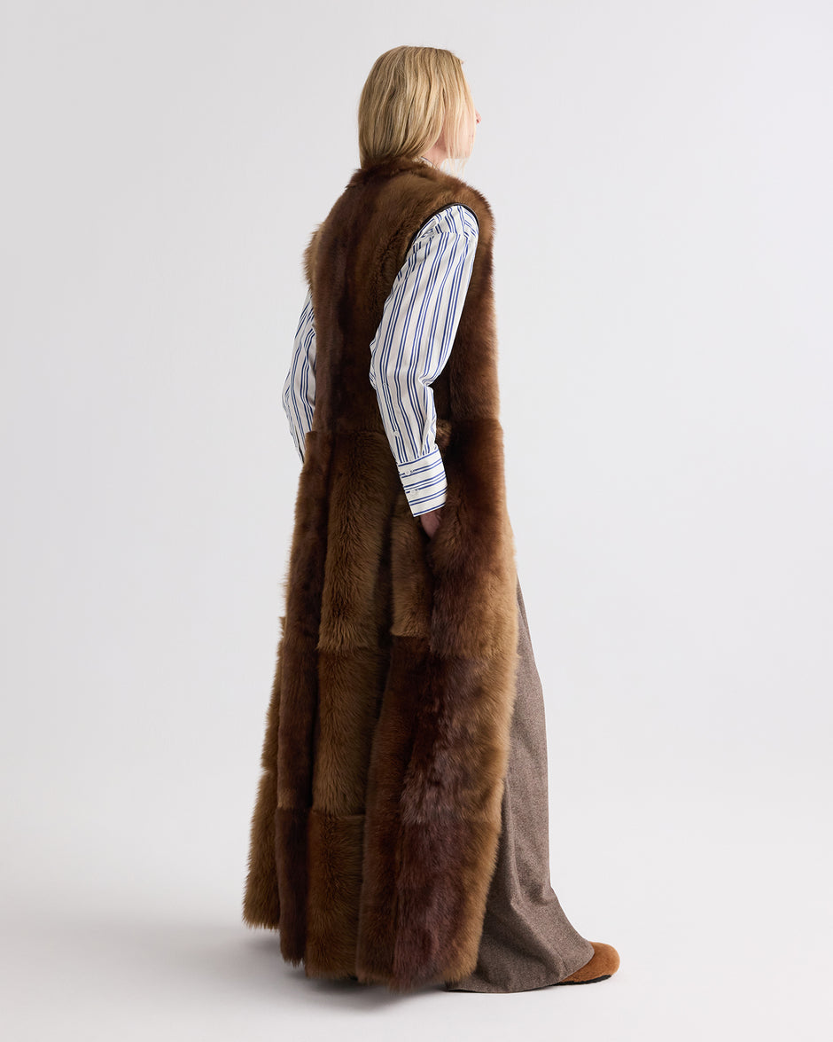 TWP Brown St Moritz Vest in Gradient Toscana Leather view 3