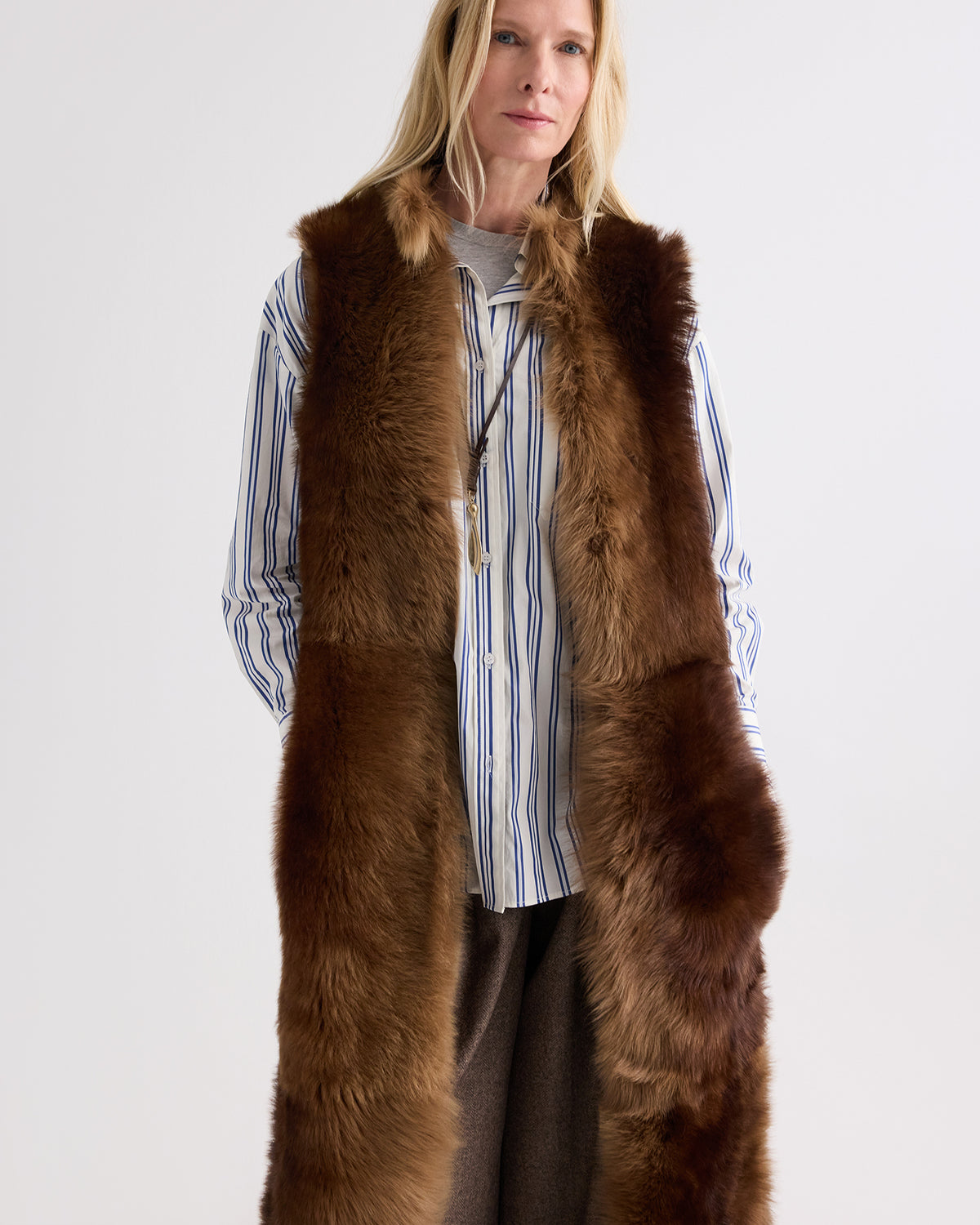 TWP Brown St Moritz Vest in Gradient Toscana Leather view 1