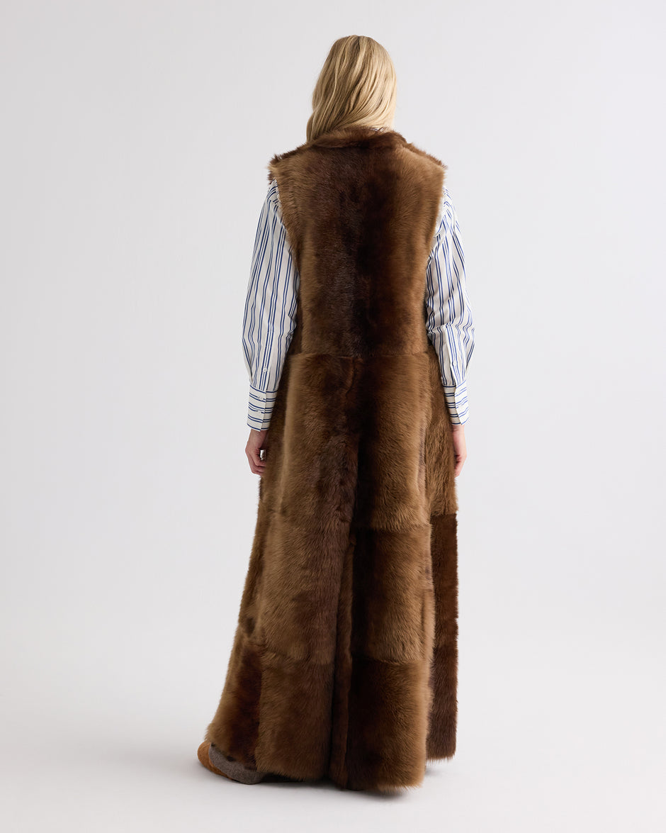 TWP Brown St Moritz Vest in Gradient Toscana Leather view 4