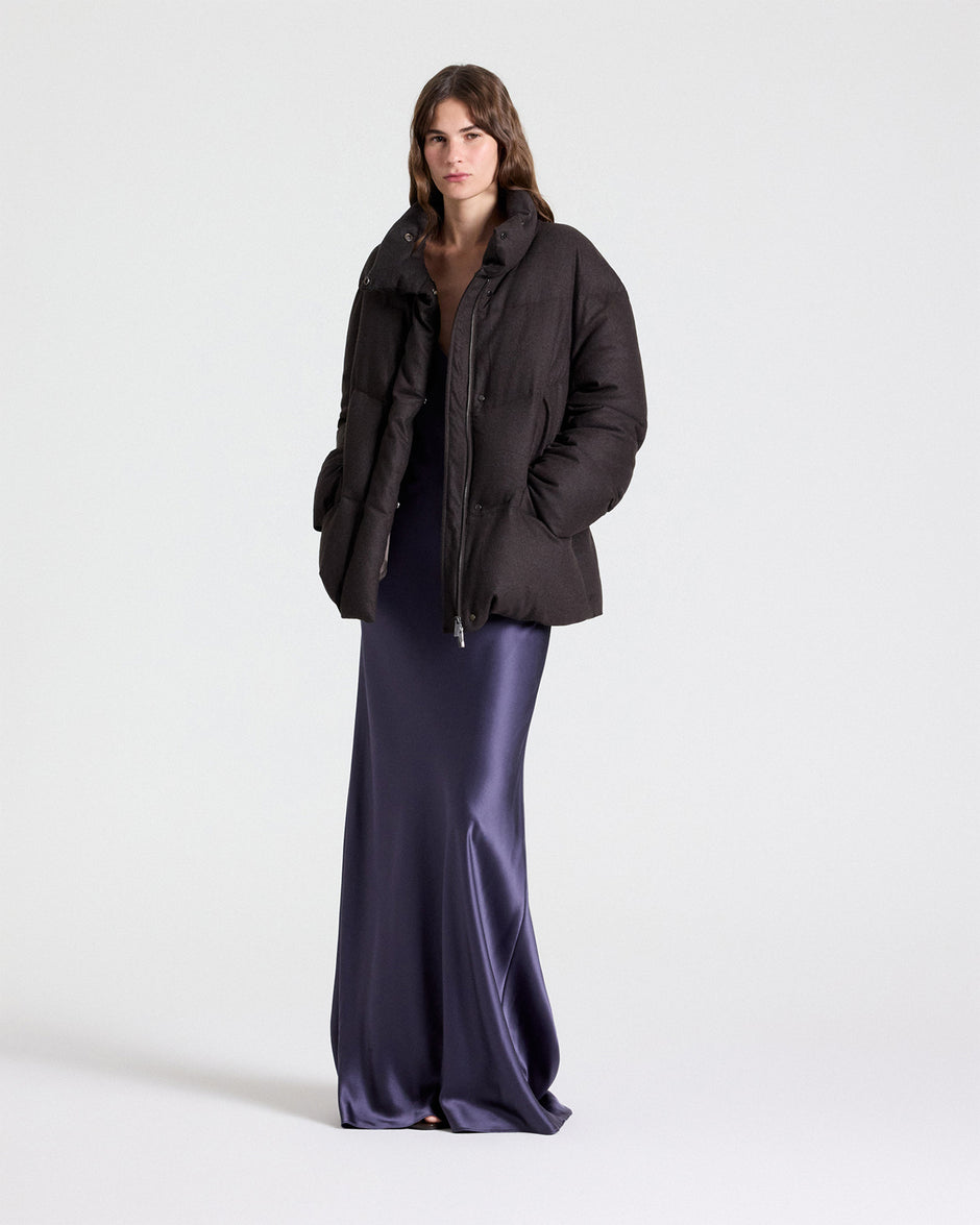 TWP Dark chocolate Warm Enough Coat in Wool Flannel view 3