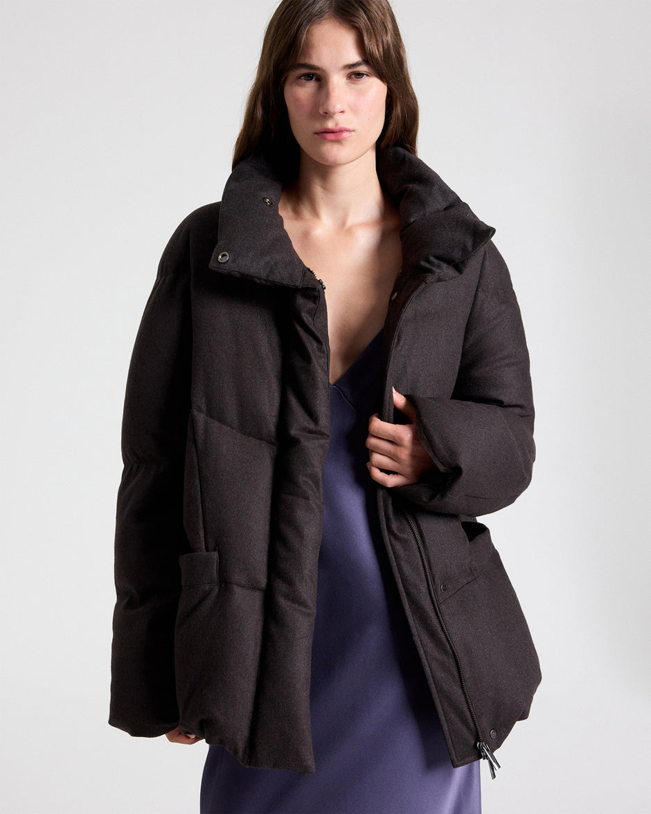 TWP Dark chocolate Warm Enough Coat in Wool Flannel view 2