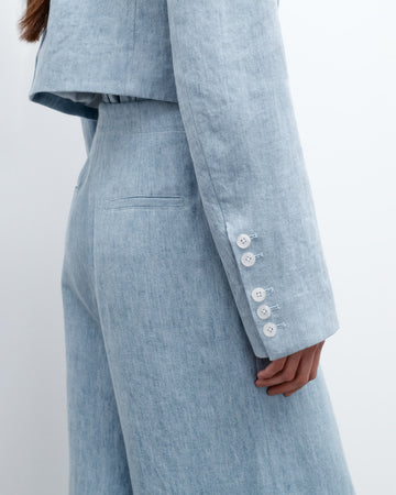 TWP Light indigo Drink at Costes Jacket in Lightweight Washed Hemp Denim view 5