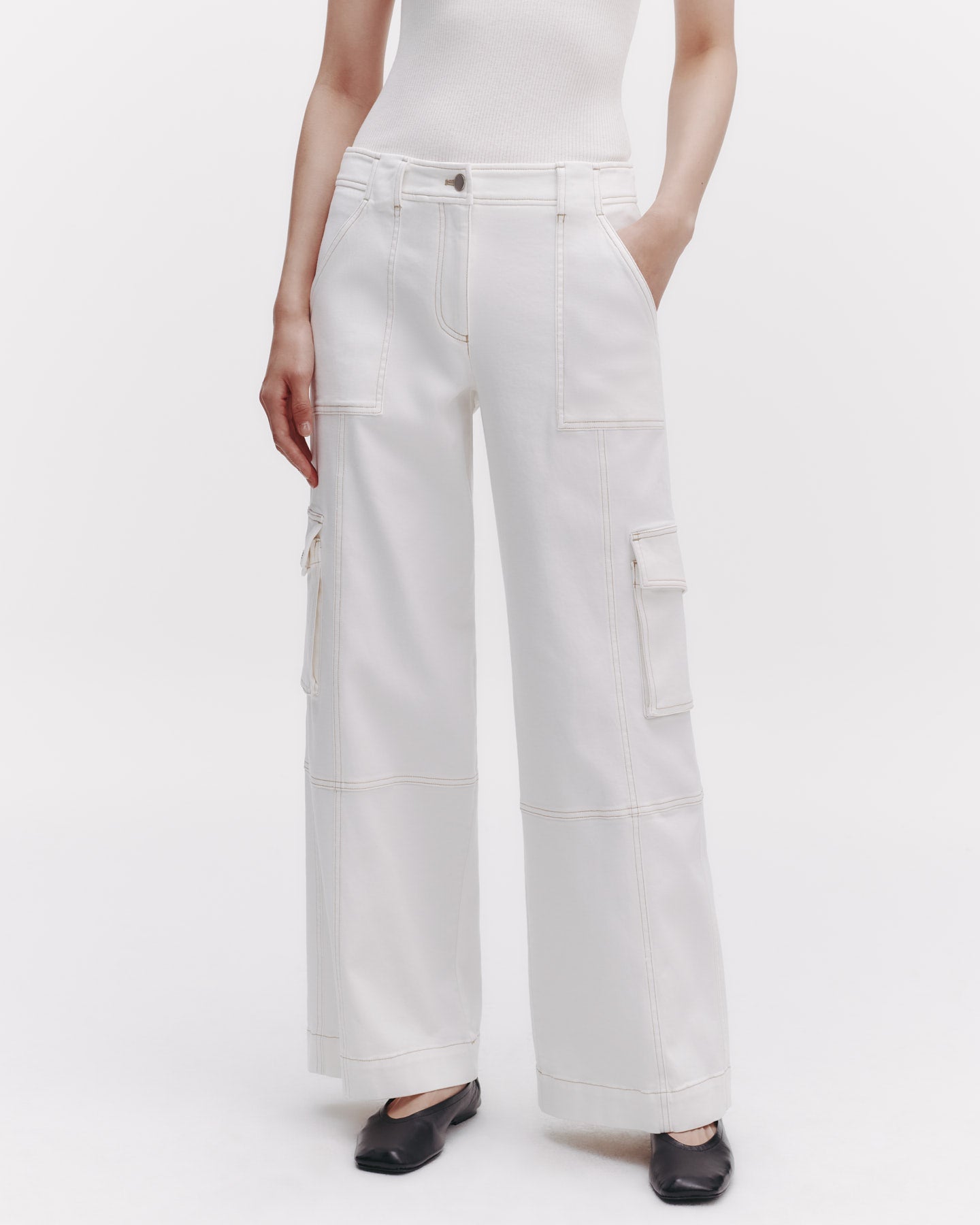 TWP Ivory Coop Pant with Cargo Pockets in Cotton Twill view 3