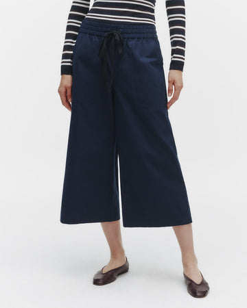 TWP Dark midnight Cropped Main Street Pant with Side Pleat in Cotton Poplin view 1