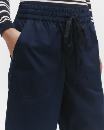 TWP Dark midnight Cropped Main Street Pant with Side Pleat in Cotton Poplin view 1