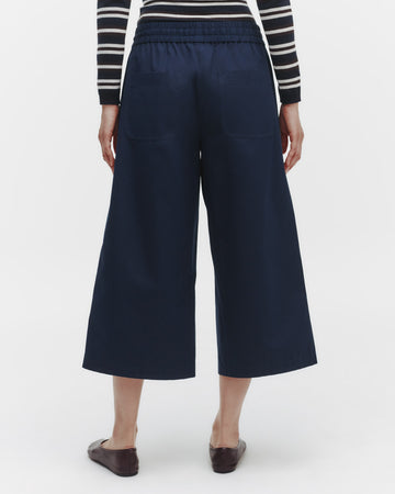 TWP Dark midnight Cropped Main Street Pant with Side Pleat in Cotton Poplin view 1