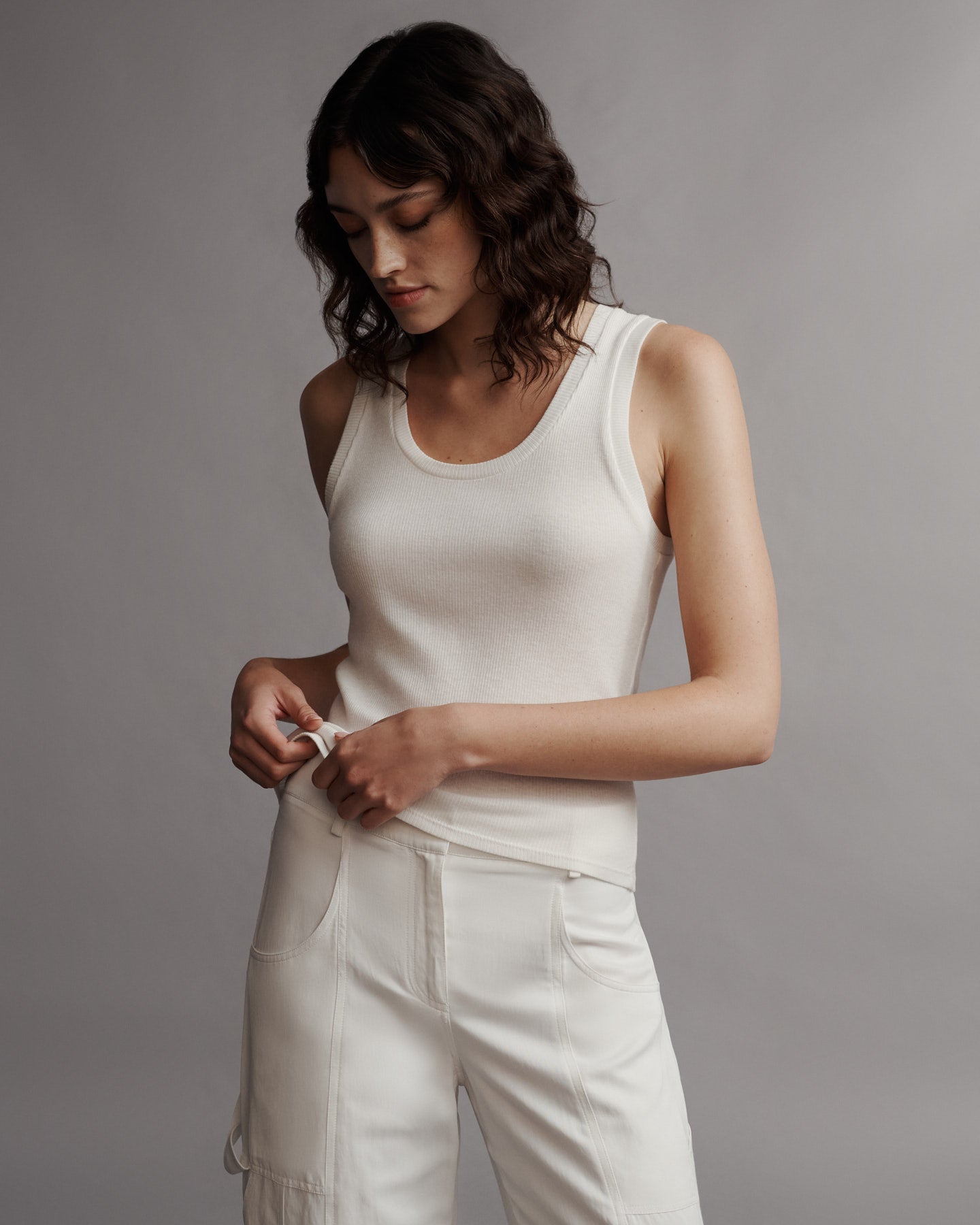 TWP White Ribbed Tank in Cotton view 1