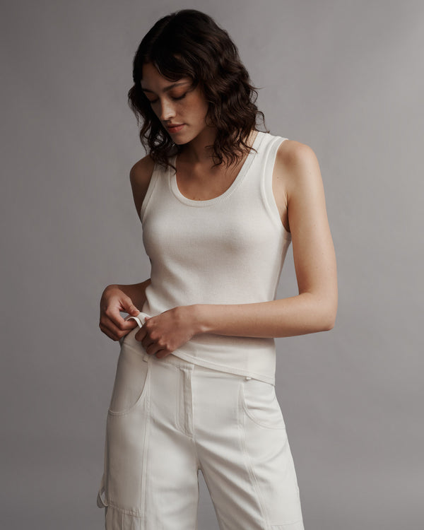 TWP White Ribbed Tank in Cotton view 1