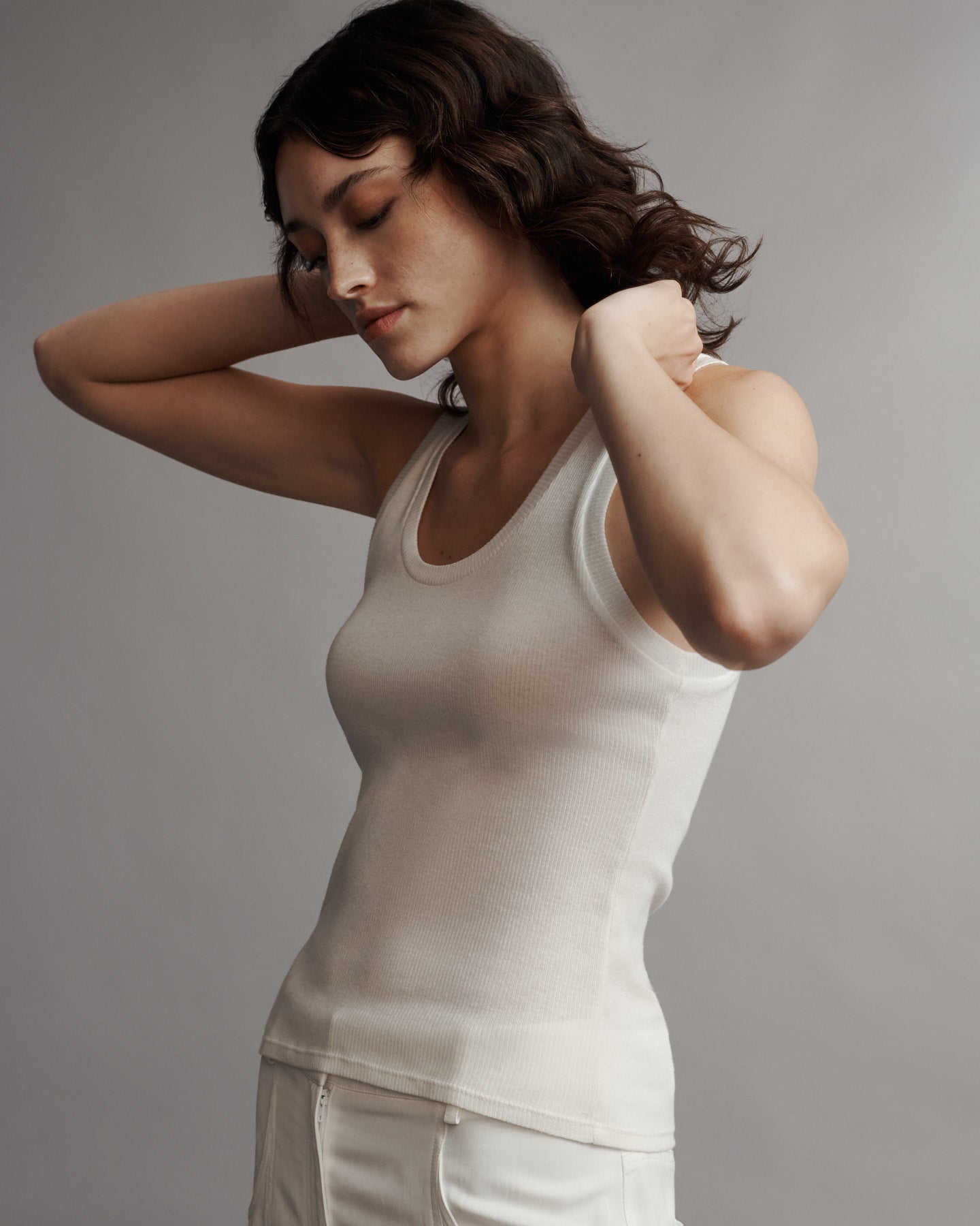 TWP White Ribbed Tank in Cotton view 6