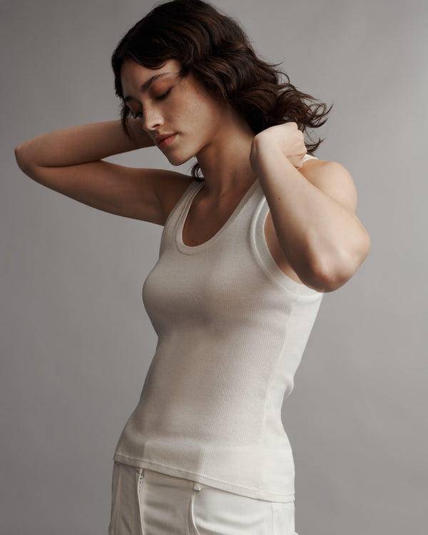 TWP White Ribbed Tank in Cotton view 6