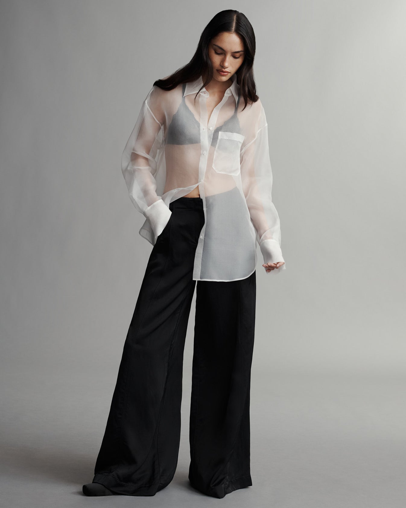 TWP Ivory Big Joe Shirt in Washed Silk Organza view 2