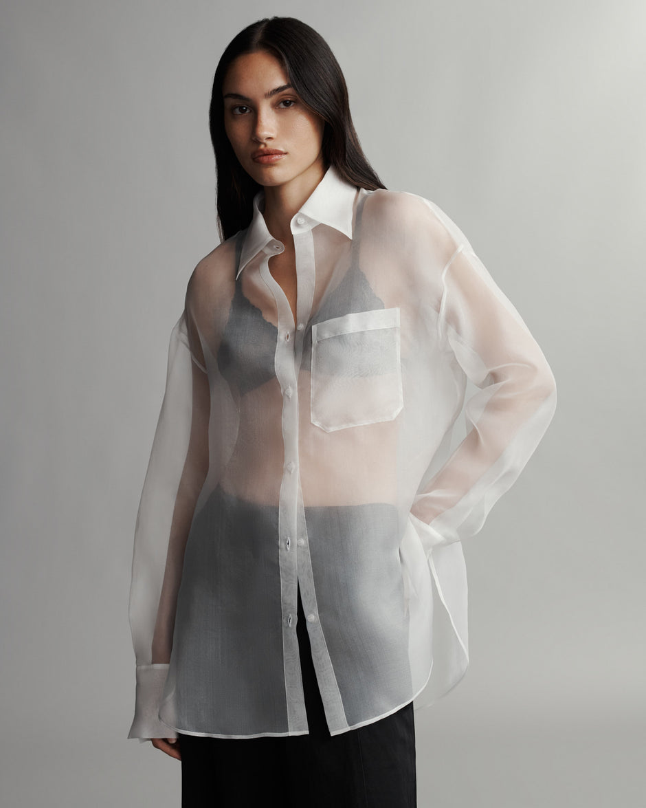 TWP Ivory Big Joe Shirt in Washed Silk Organza view 4