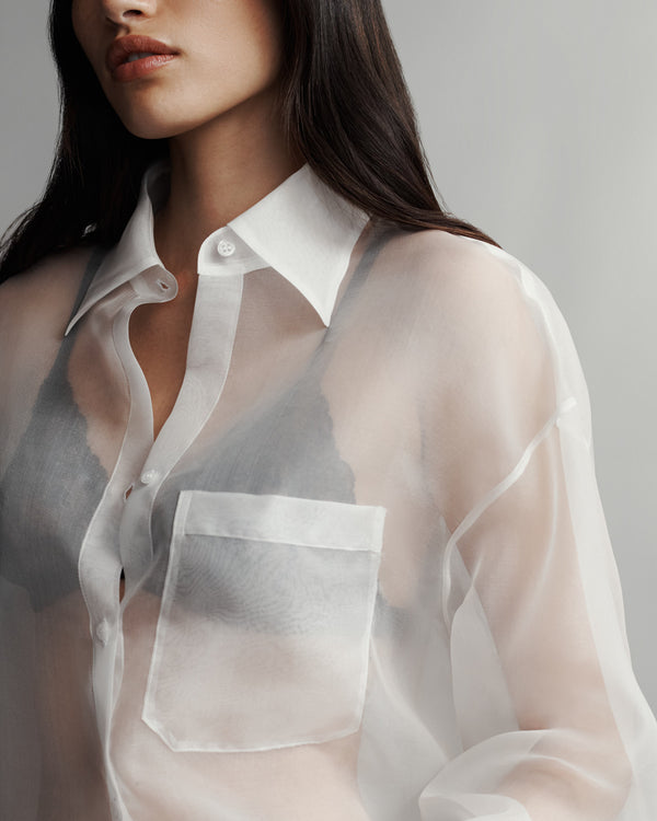 TWP Ivory Big Joe Shirt in Washed Silk Organza view 3