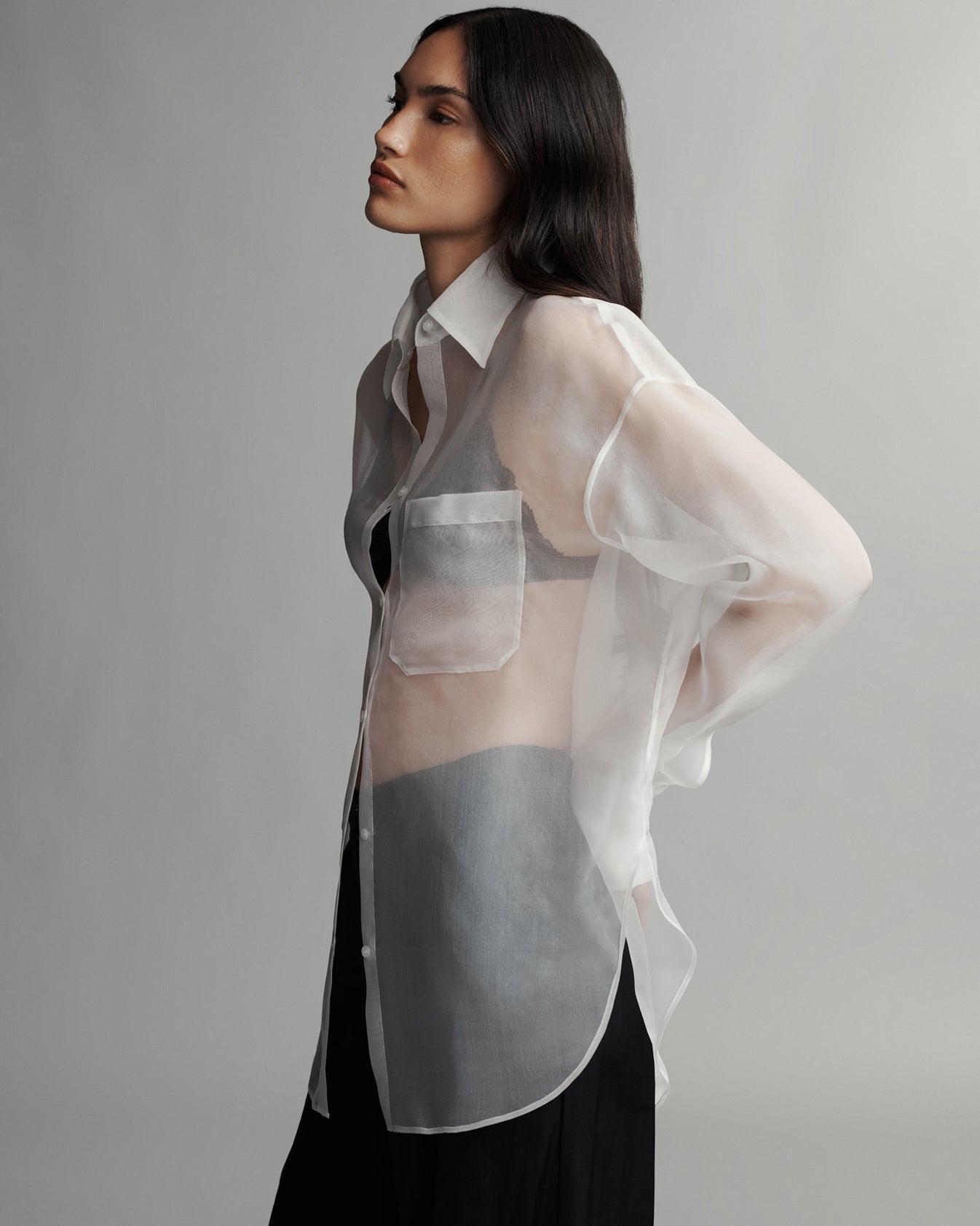 TWP Ivory Big Joe Shirt in Washed Silk Organza view 1