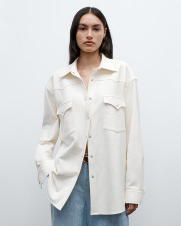 TWP Ivory Dutton Shirt in French Terry view 2
