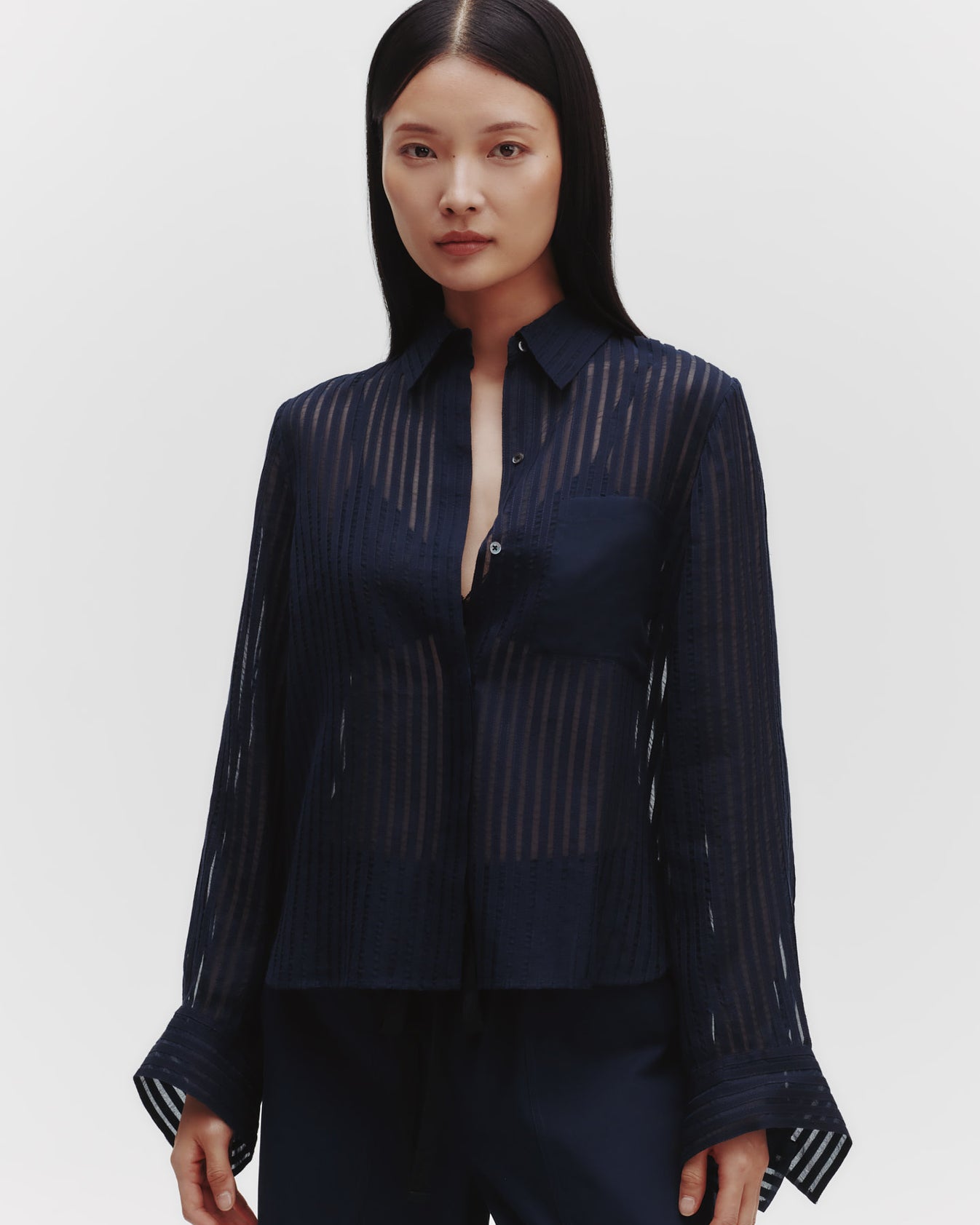 TWP Midnight Boyfriend Shirt in Silk Organza with Ribbon view 2