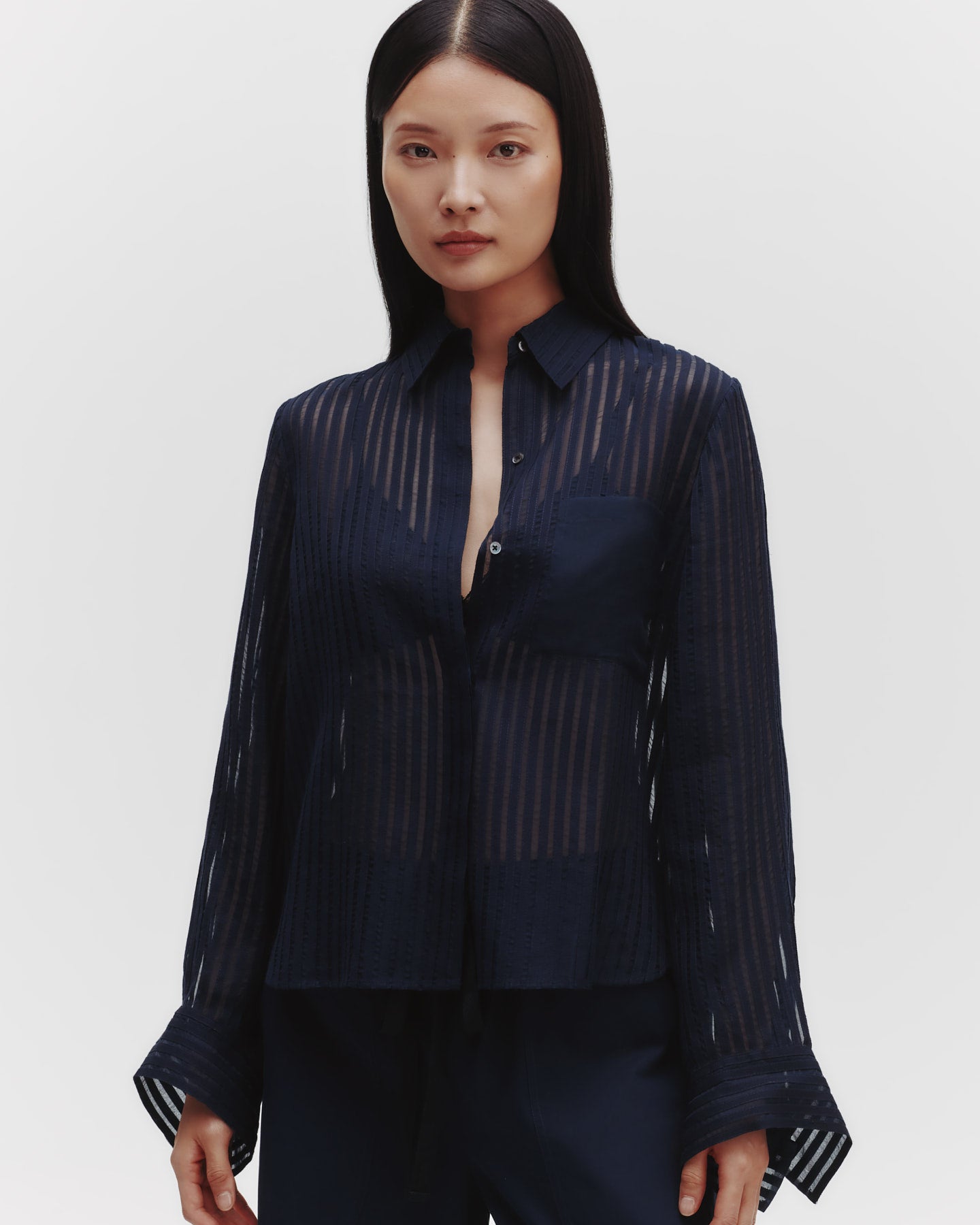 TWP Midnight Boyfriend Shirt in Silk Organza with Ribbon view 2