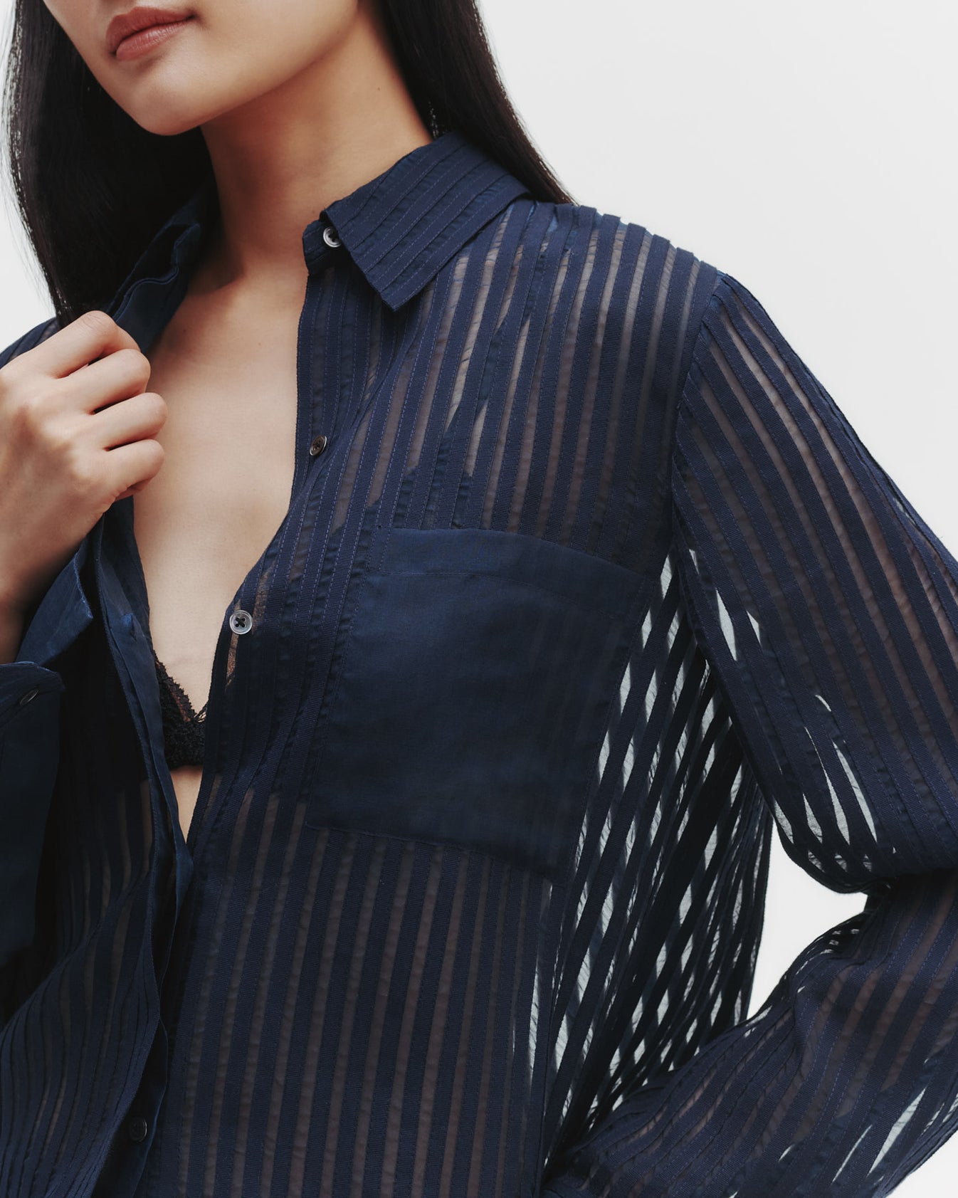 TWP Midnight Boyfriend Shirt in Silk Organza with Ribbon view 1