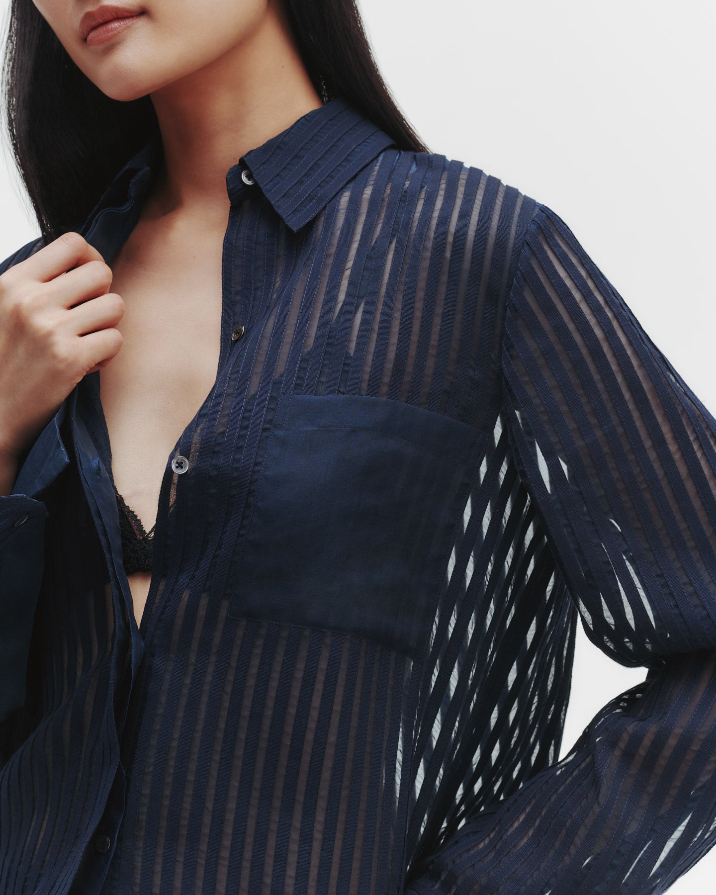 TWP Midnight Boyfriend Shirt in Silk Organza with Ribbon view 1