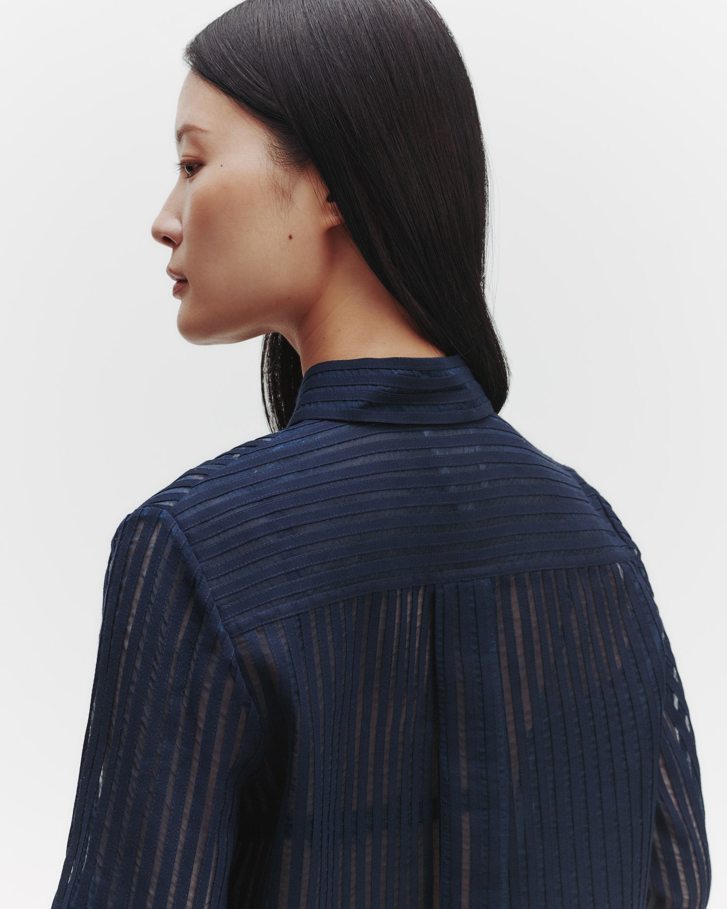 TWP Midnight Boyfriend Shirt in Silk Organza with Ribbon view 4
