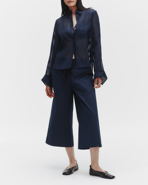 アイリーン着用 韓国 人気[PORTA] POCKET WIDE SLACKS Dark midnight Cropped Main Street Pant with Side Pleat in
