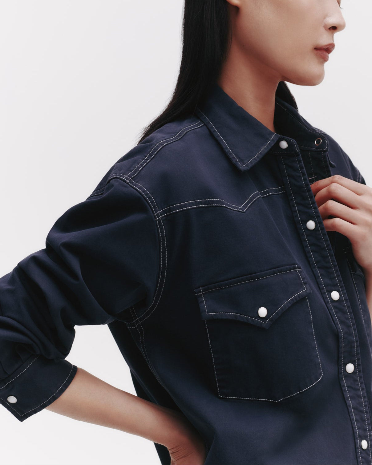 TWP Midnight Dutton Shirt in Stretch Compact Cotton view 2
