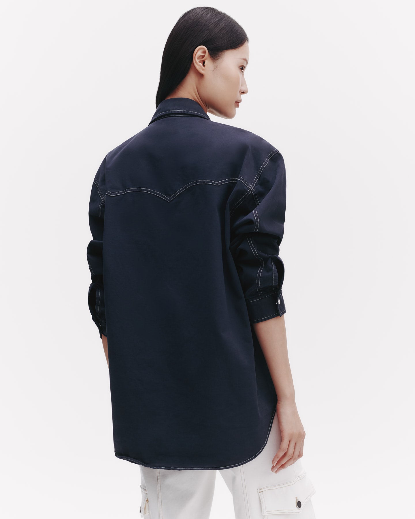 TWP Midnight Dutton Shirt in Stretch Compact Cotton view 5