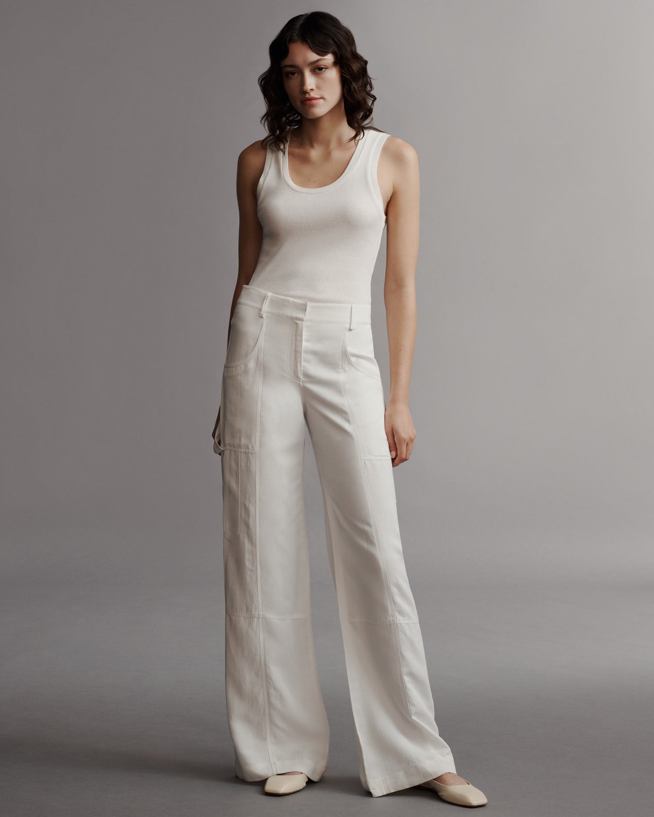TWP White Chrystie St. Pant in Coated Viscose Linen view 2