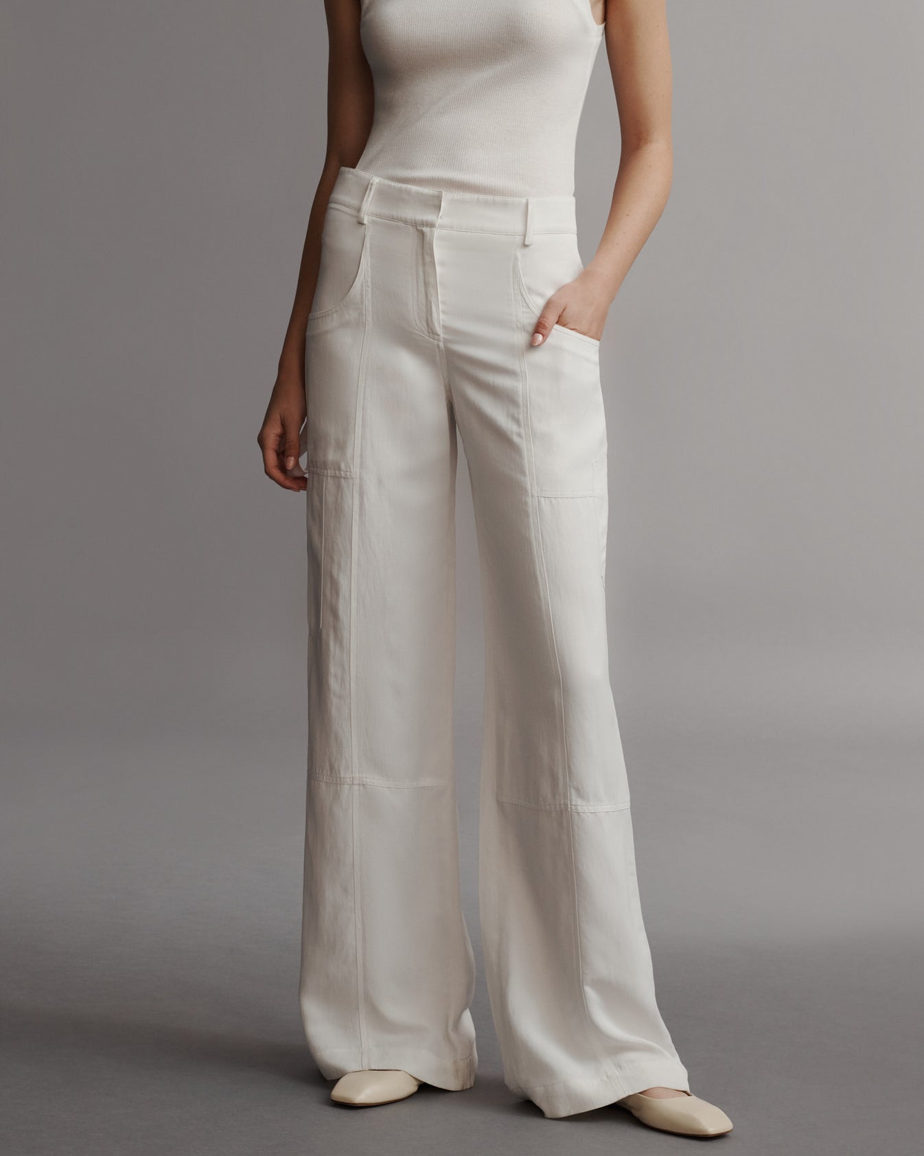 TWP White Chrystie St. Pant in Coated Viscose Linen view 3