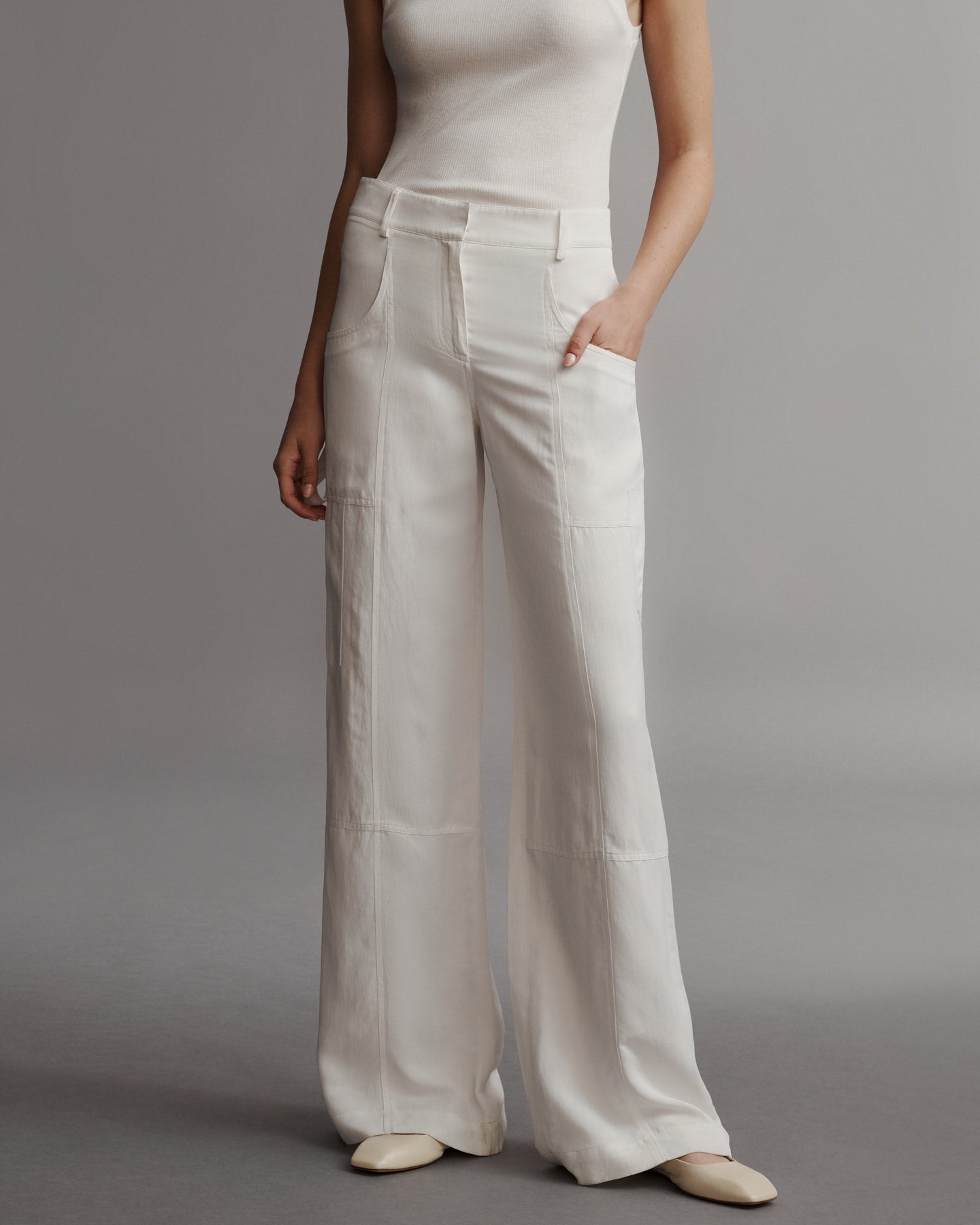 TWP White Chrystie St. Pant in Coated Viscose Linen view 3