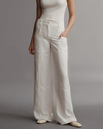 TWP White Chrystie St. Pant in Coated Viscose Linen view 3