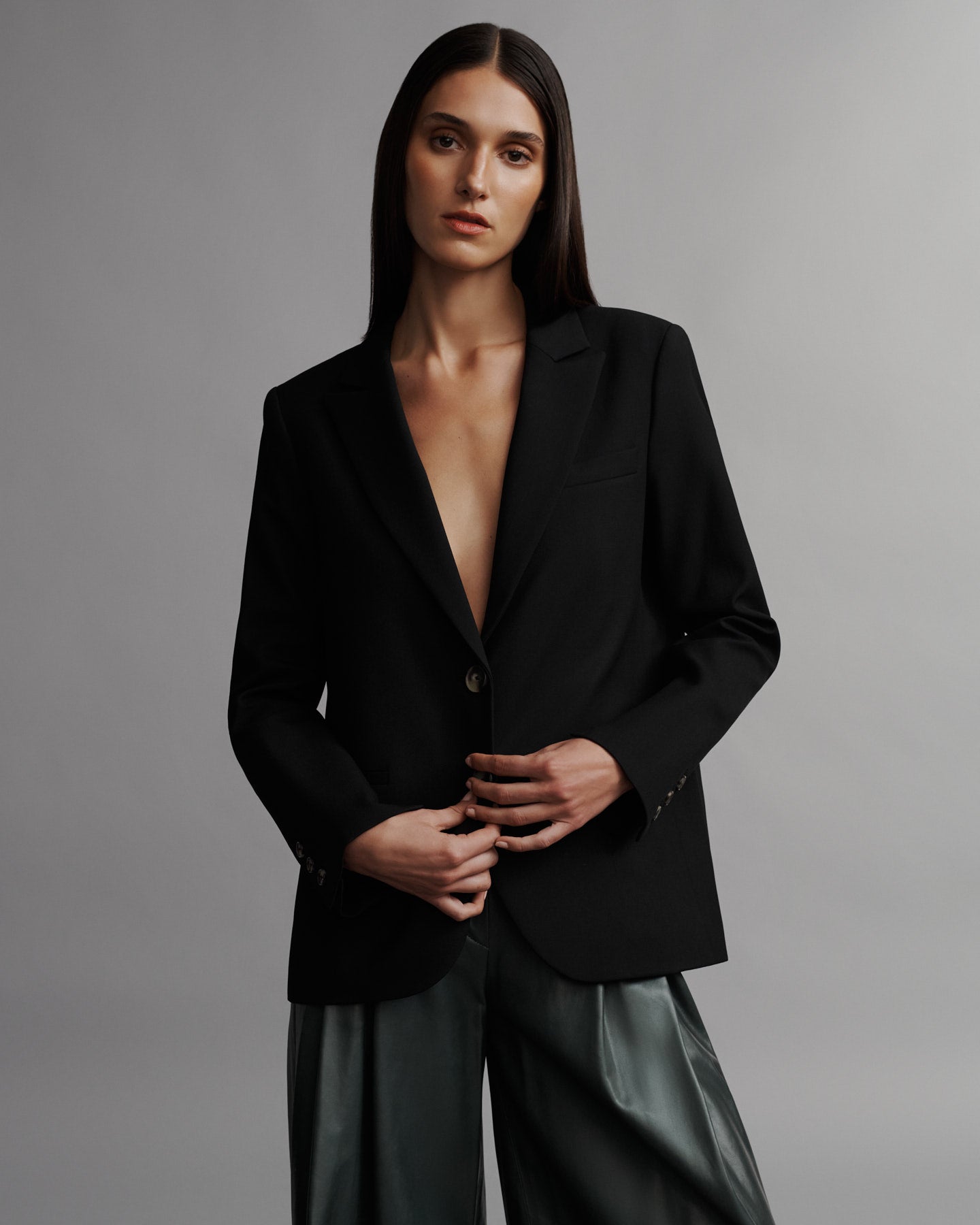 TWP Black Boyfriend Blazer in Wool Twill view 1