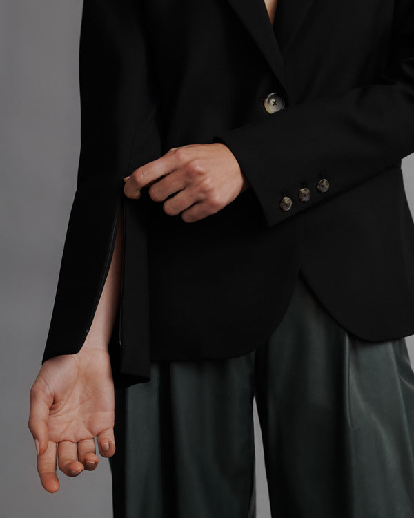 TWP Black Boyfriend Blazer in Wool Twill view 2