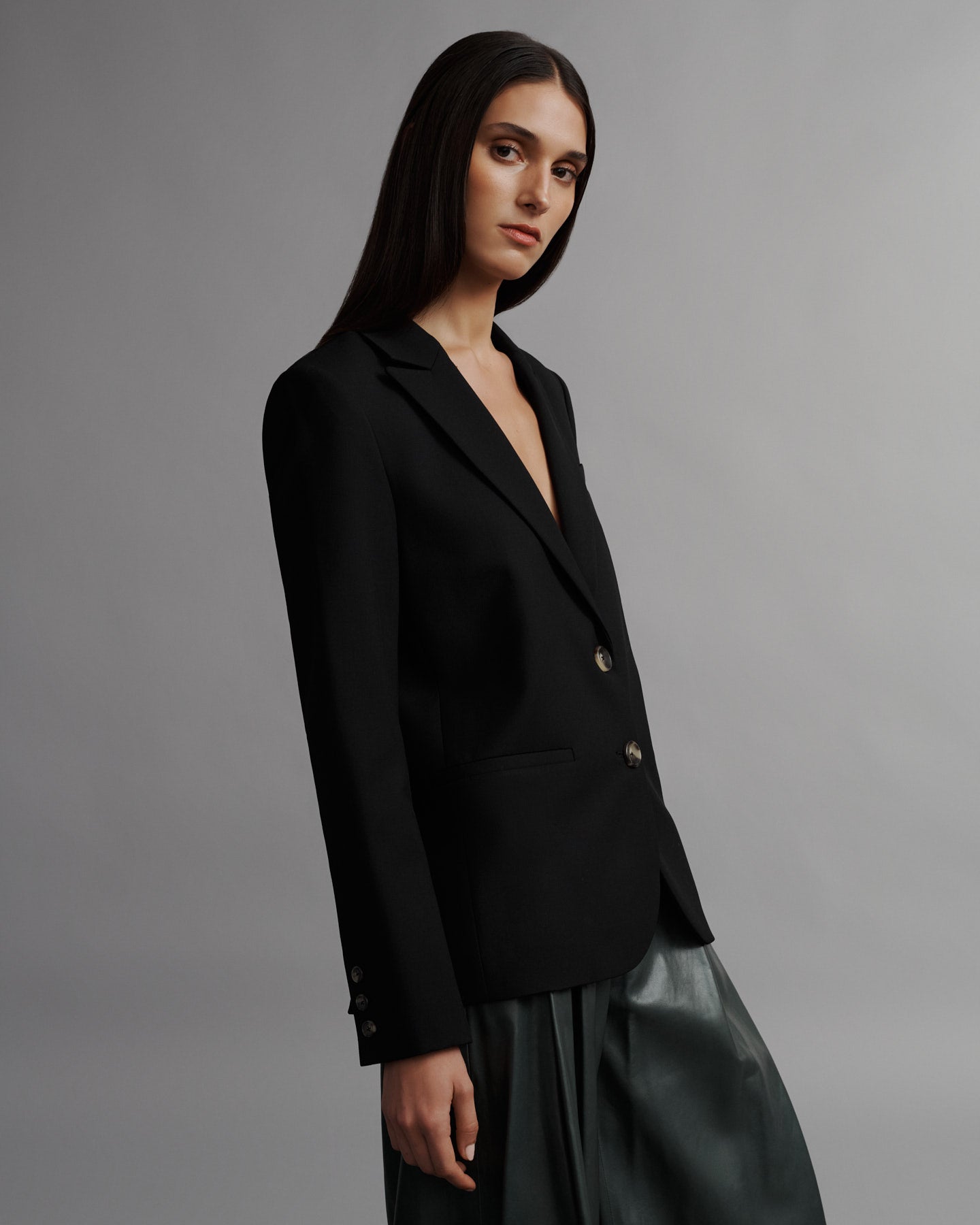 TWP Black Boyfriend Blazer in Wool Twill view 3