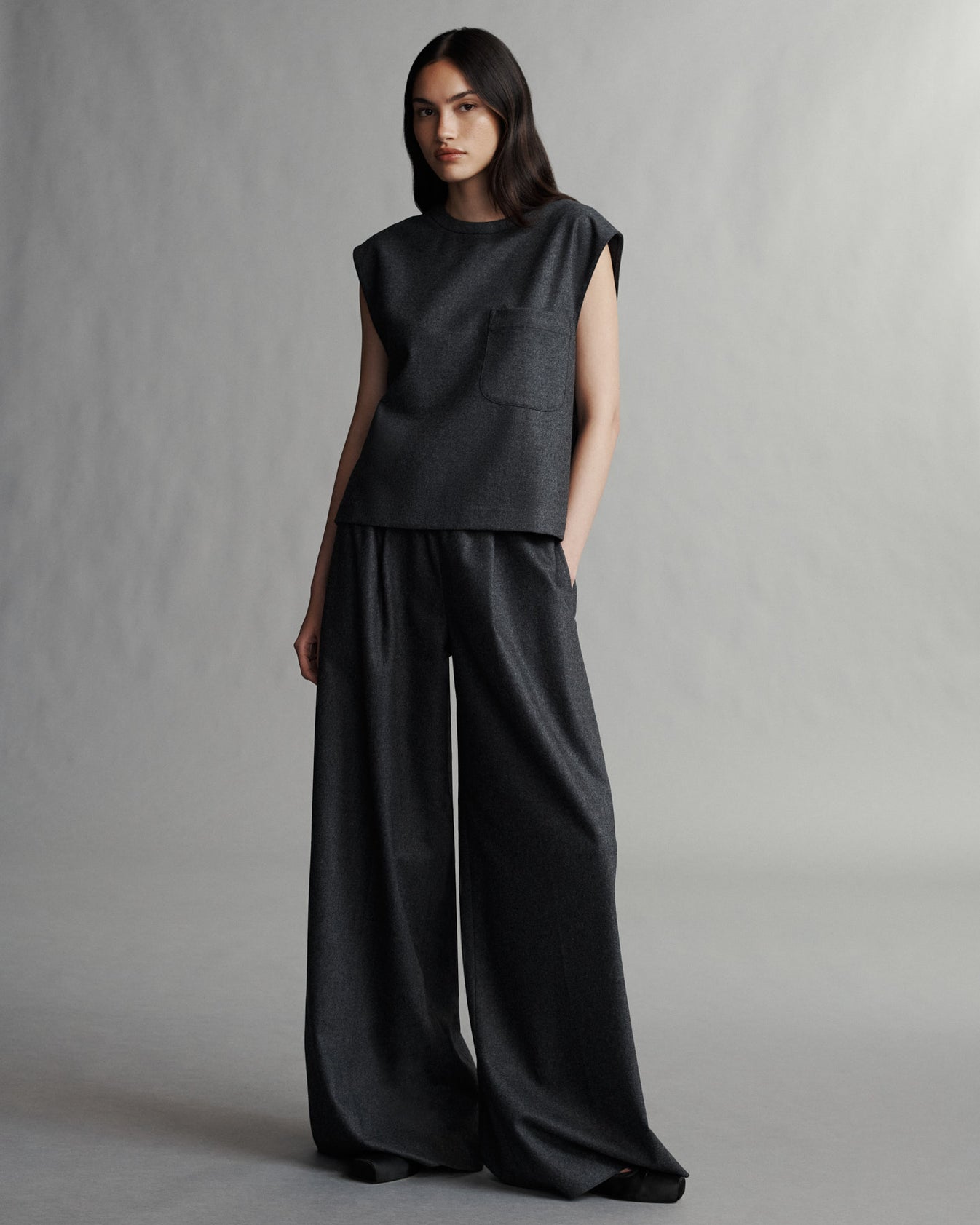 TWP Charcoal Eva Pant in Wool Flannel view 1