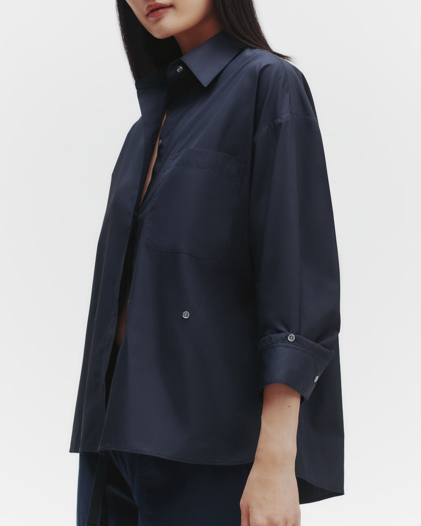 TWP Dark midnight Earl Shirt in Cotton Poplin view 2