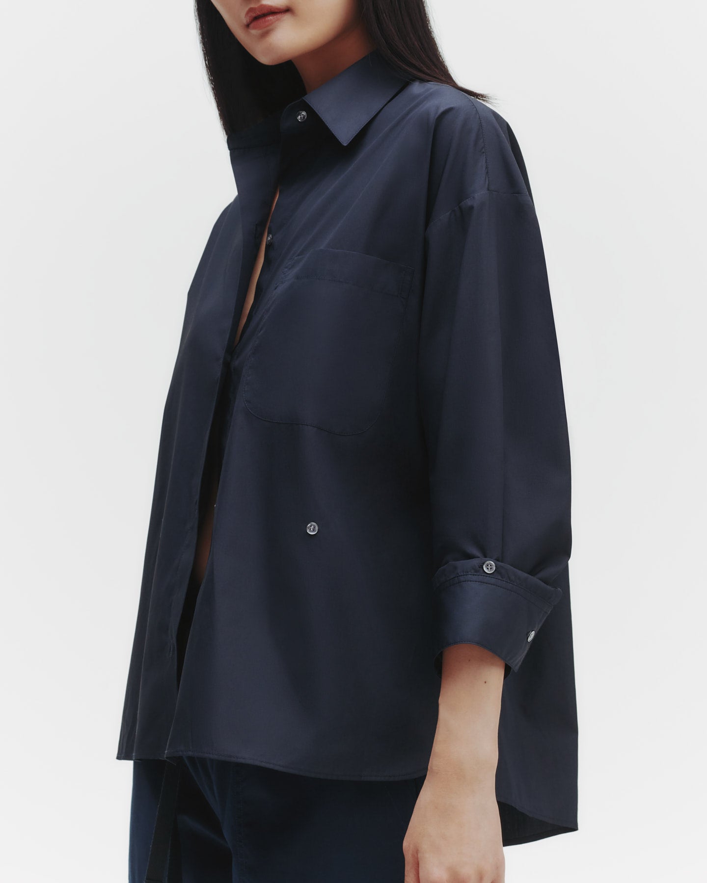 TWP Dark midnight Earl Shirt in Cotton Poplin view 2
