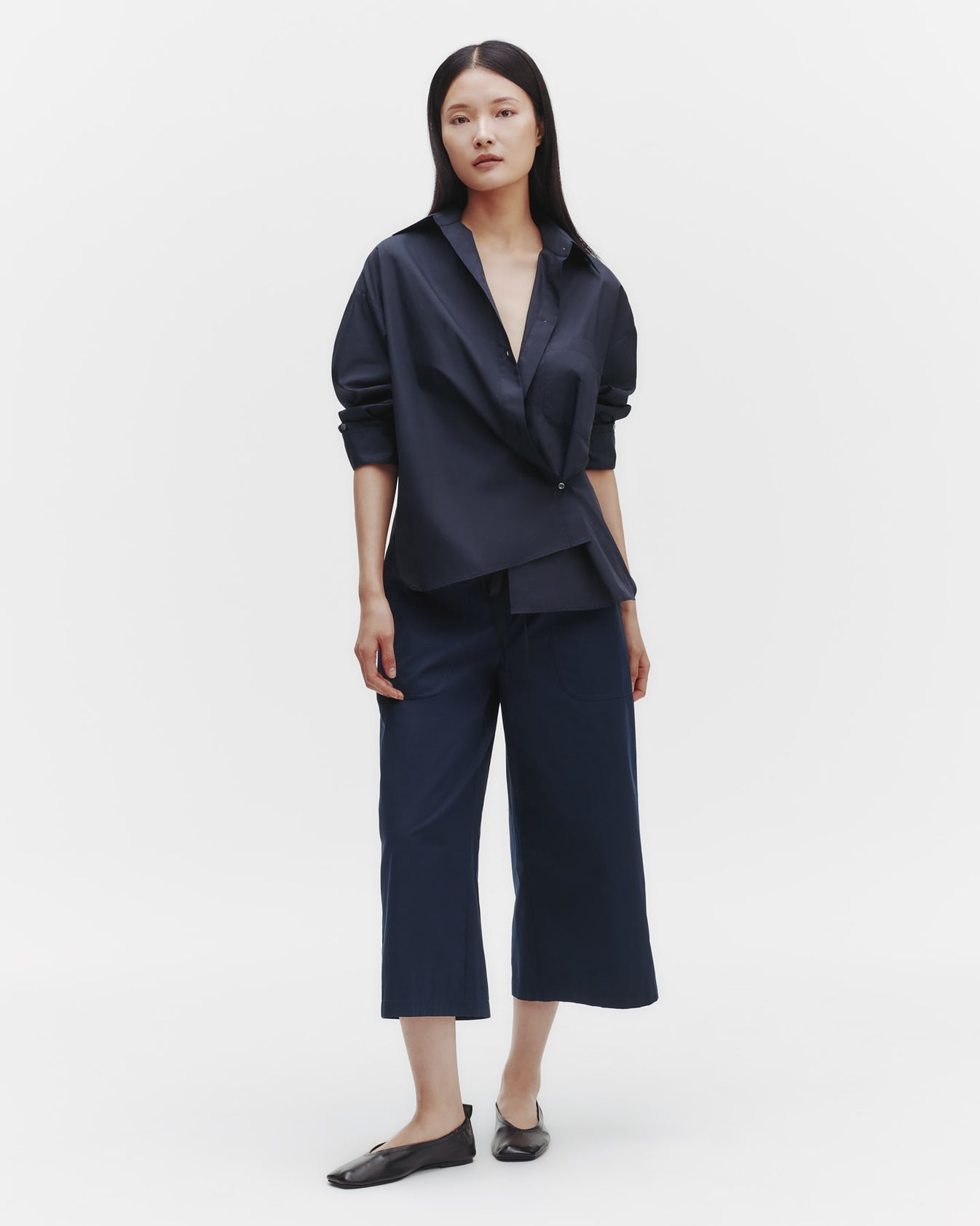 TWP Dark midnight Earl Shirt in Cotton Poplin view 1