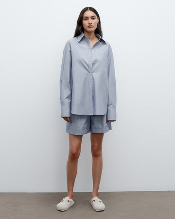 TWP Indigo / white Big Joe Shirt in Baroness Stripe Cotton view 1